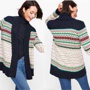 Talbots FAIR ISLE SHAWL COLLAR OPEN SWEATER